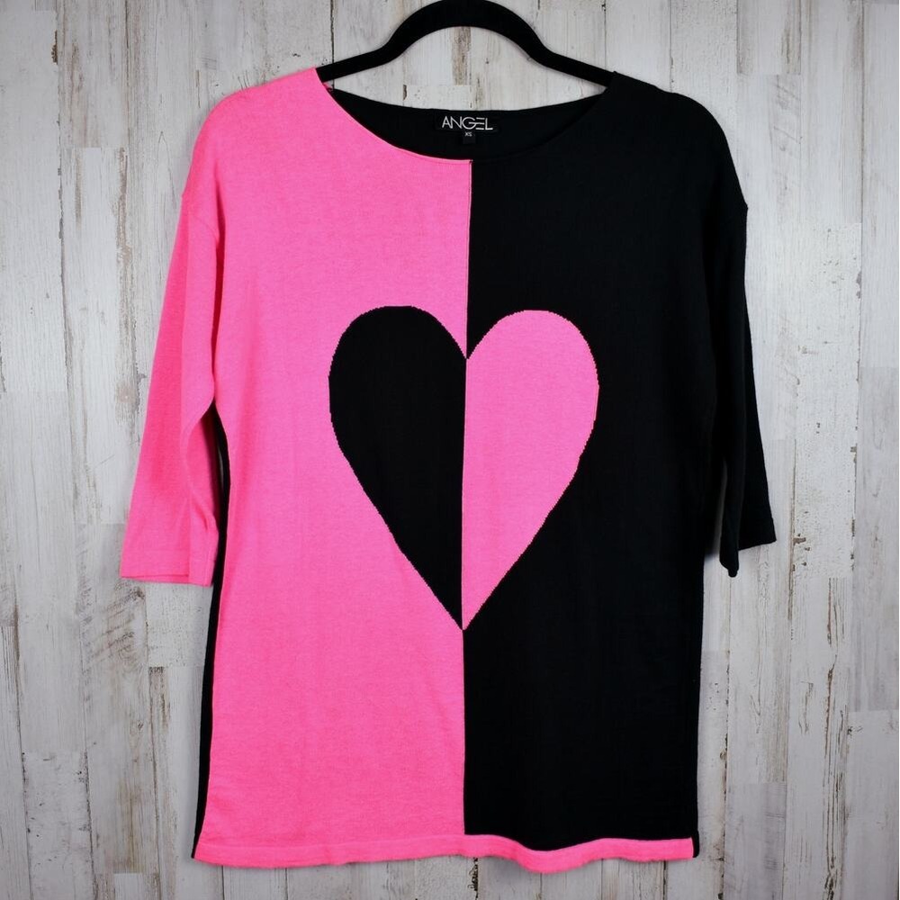 Angel Colorblock Sweater Womens XS Black Pink Knit Top Heart Y2K Coquette Kawaii